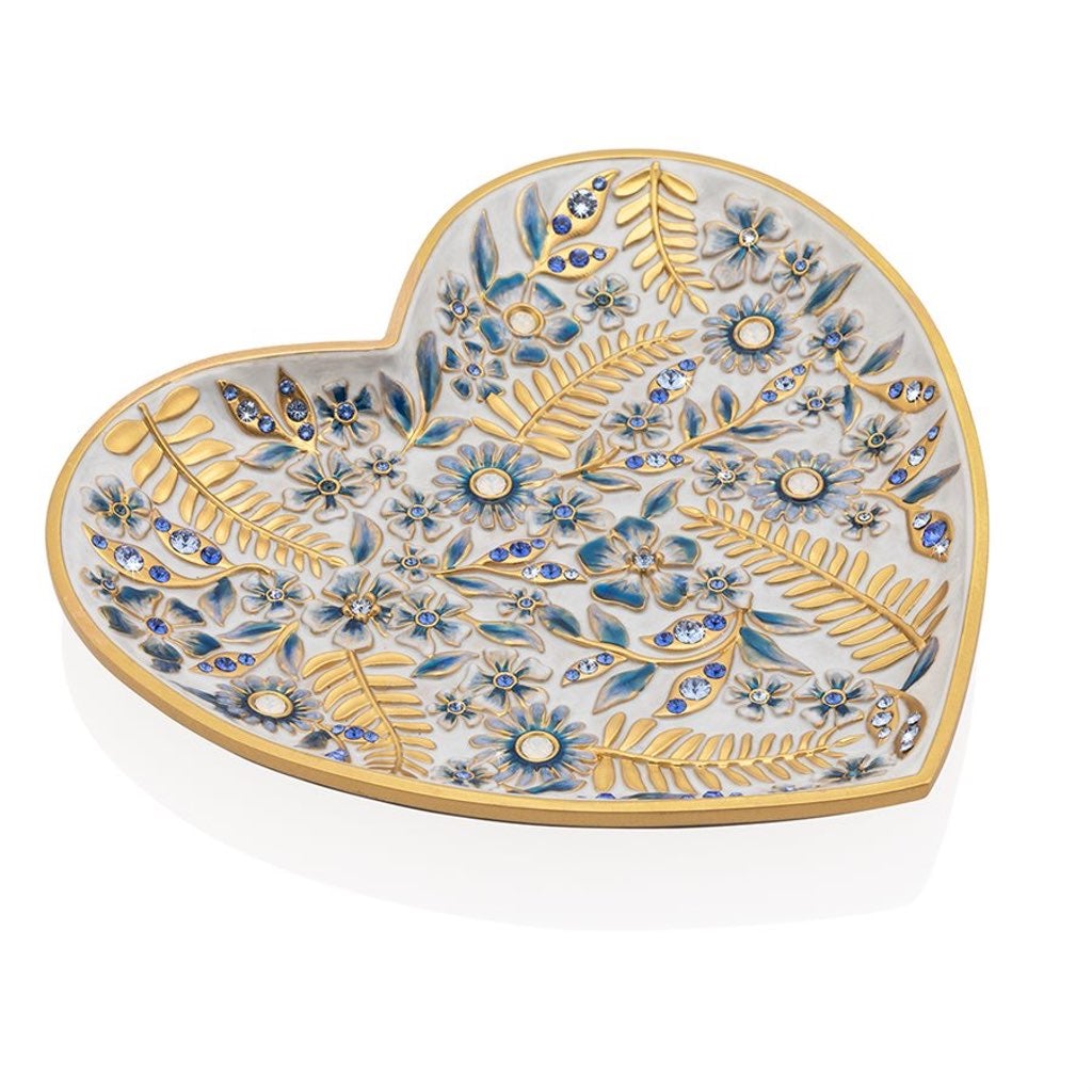 Jay Strongwater Aria Floral Heart Decorative Trinket Tray for Delft Garden Theme