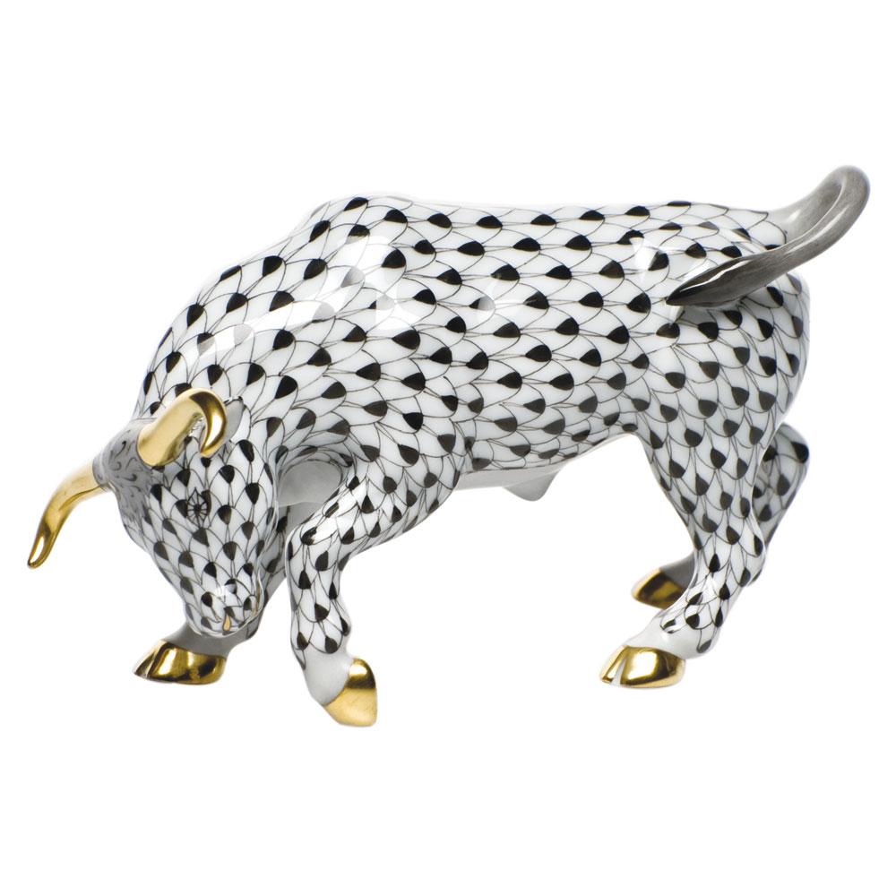 Exquisite Hand - painted Herend Charging Bull Porcelain Figurine