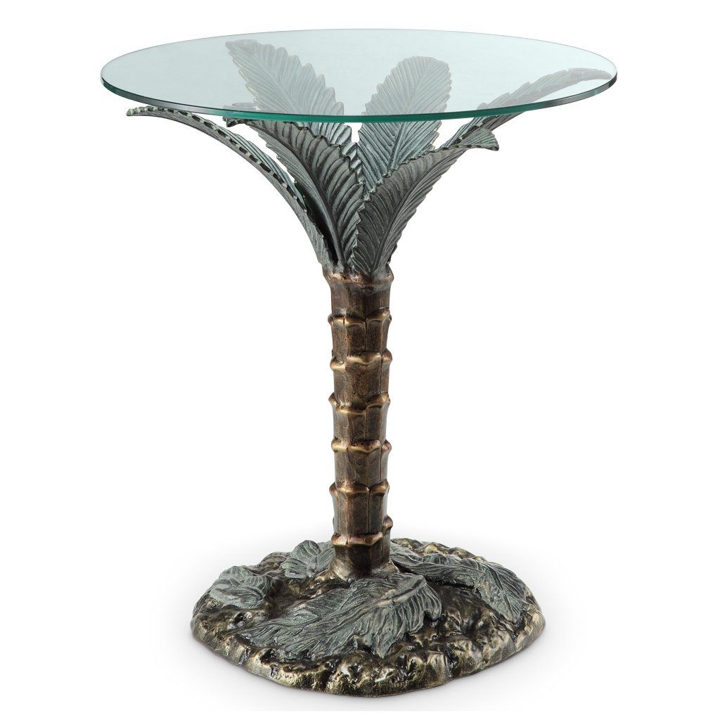 SPI Home Decorative Bronze and Verdigris Colored Aluminum Palm Tree Side End Table for Home or Office