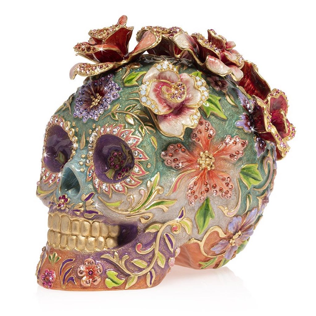 Jay Strongwater Decorative Catrina Sugar Skull Ornament Adorned with Roses