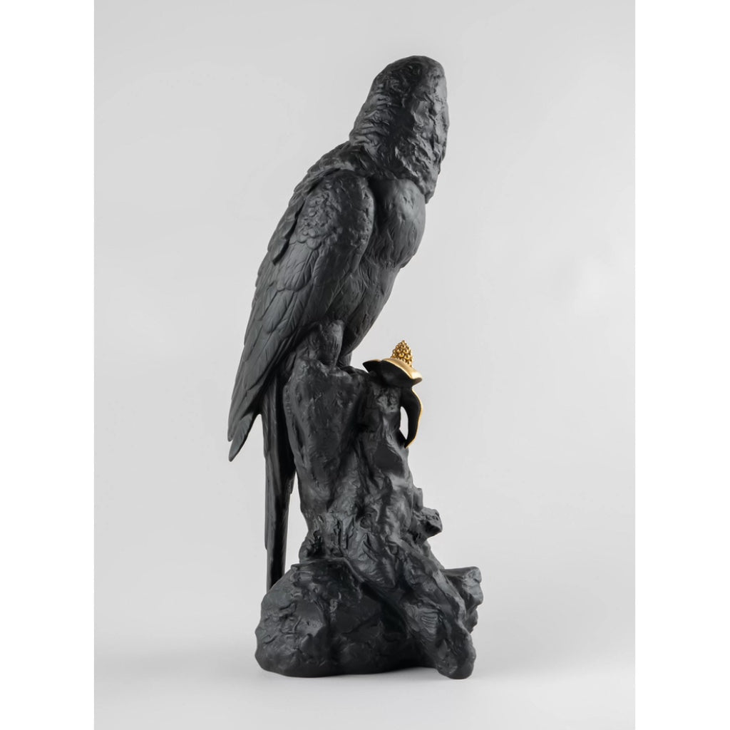 Limited Edition 1000 Lladro Black & Gold Matte Porcelain Macaw Bird Figurine