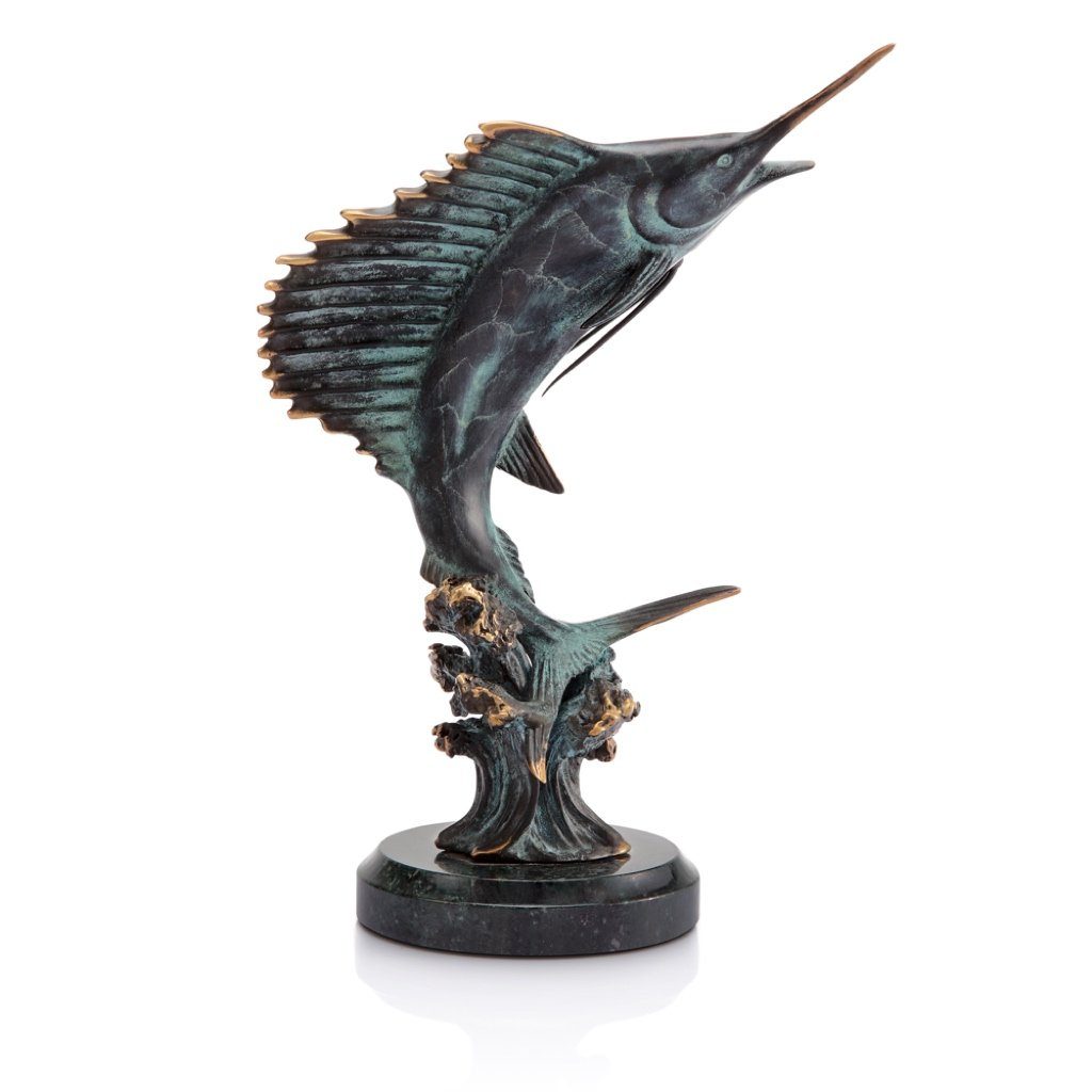 SPI Gallery Trophy Sailfish Feeding Frenzy Solid Brass Sculpture - Ideal Gift for Anglers