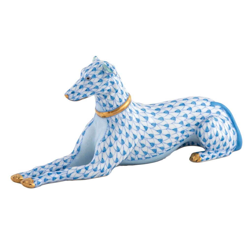 Handmade Herend Porcelain Greyhound Figurine with Gold Collar