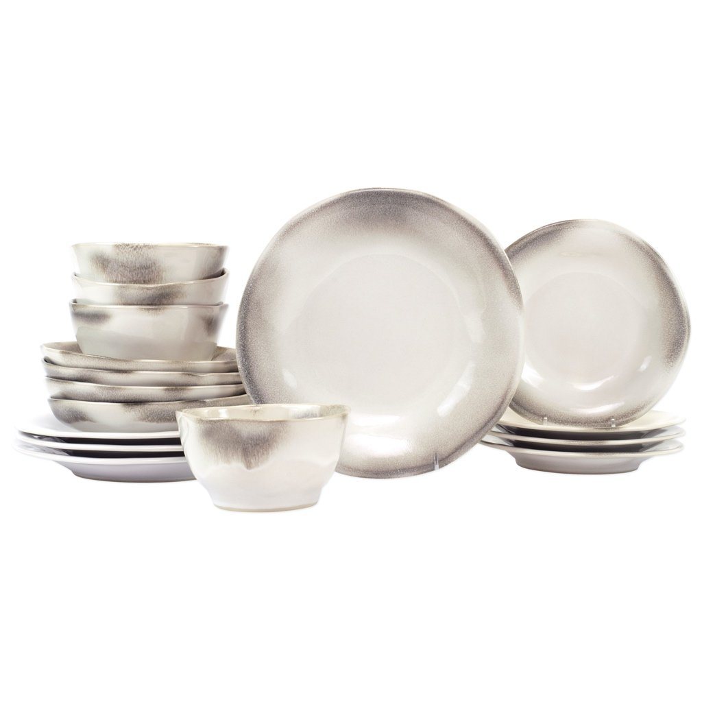 Vietri Handcrafted Sixteen - Piece Aurora Ash Place Setting in Durable Italian Stoneware