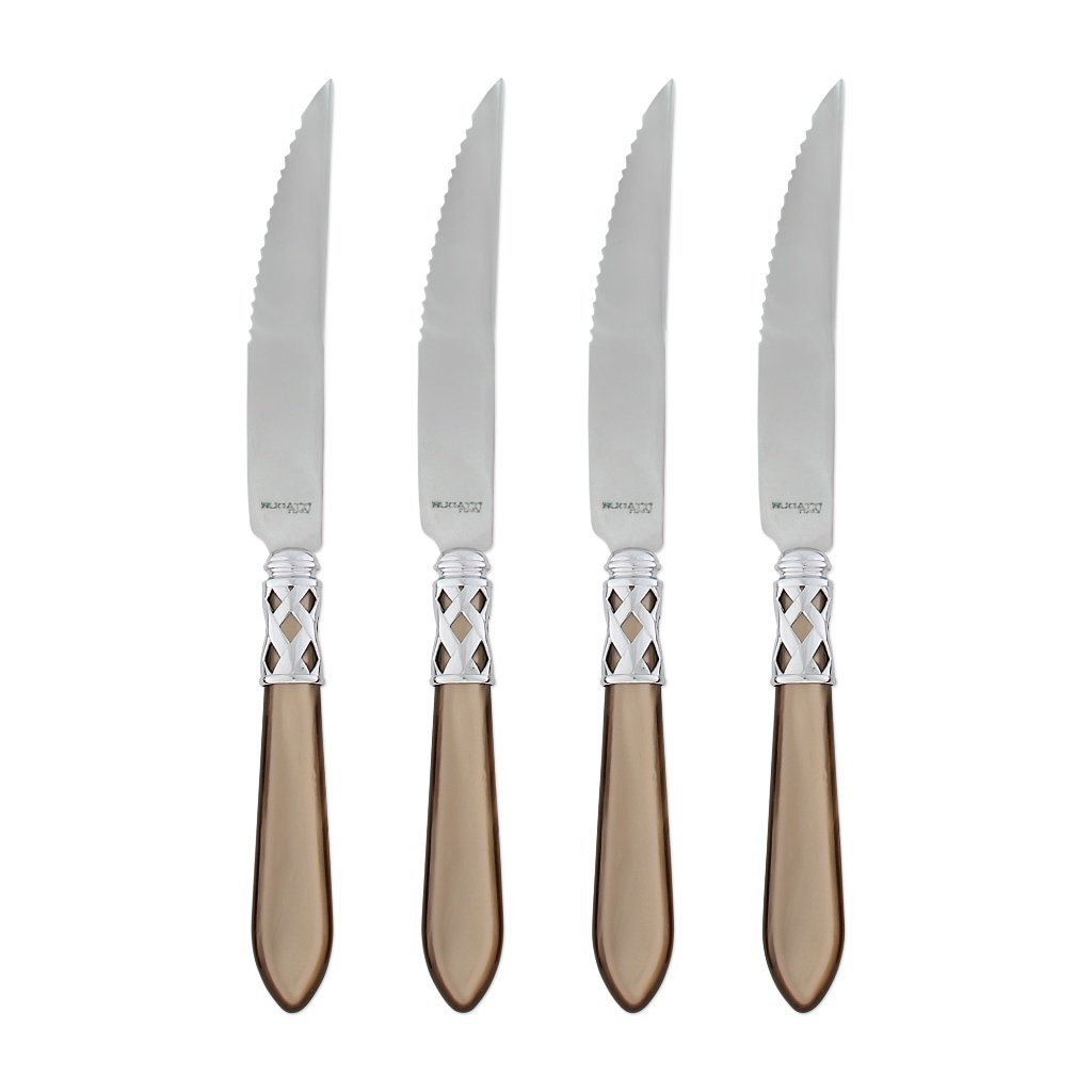 Vietri Aladdin Set of 4 High - Glossy Chrome Finish Steak Knives for Sophisticated Dining