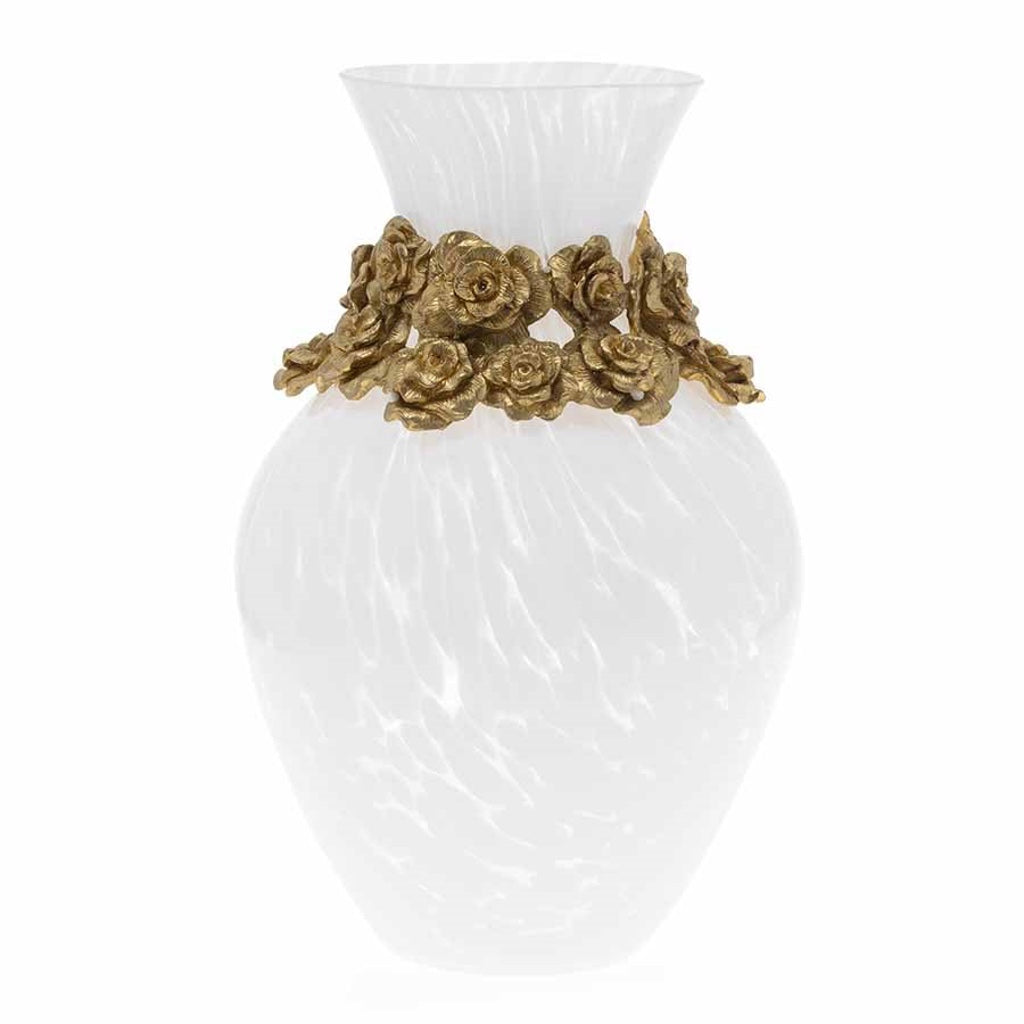 Jay Strongwater Exquisite 18K Gold-Finished Suzanne Rose White Dappled Vase