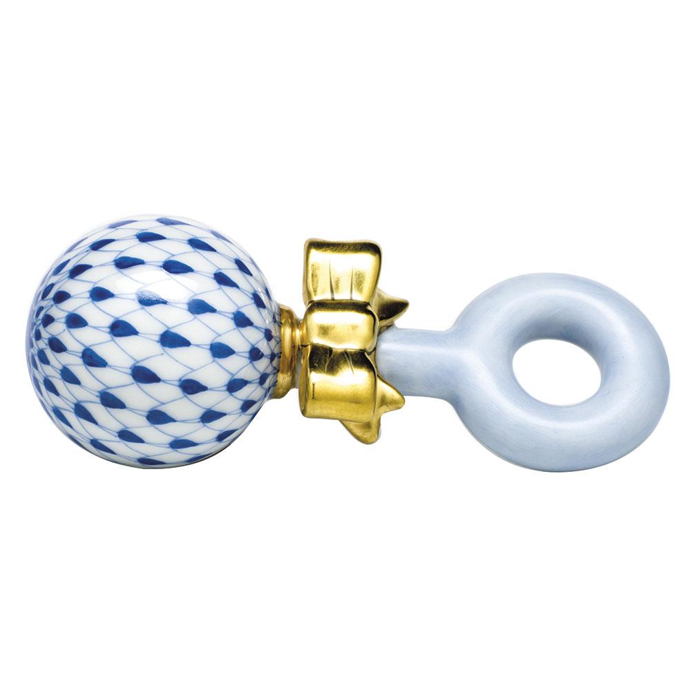 Handmade Herend Porcelain Baby Rattle with Traditional Fishnet Pattern