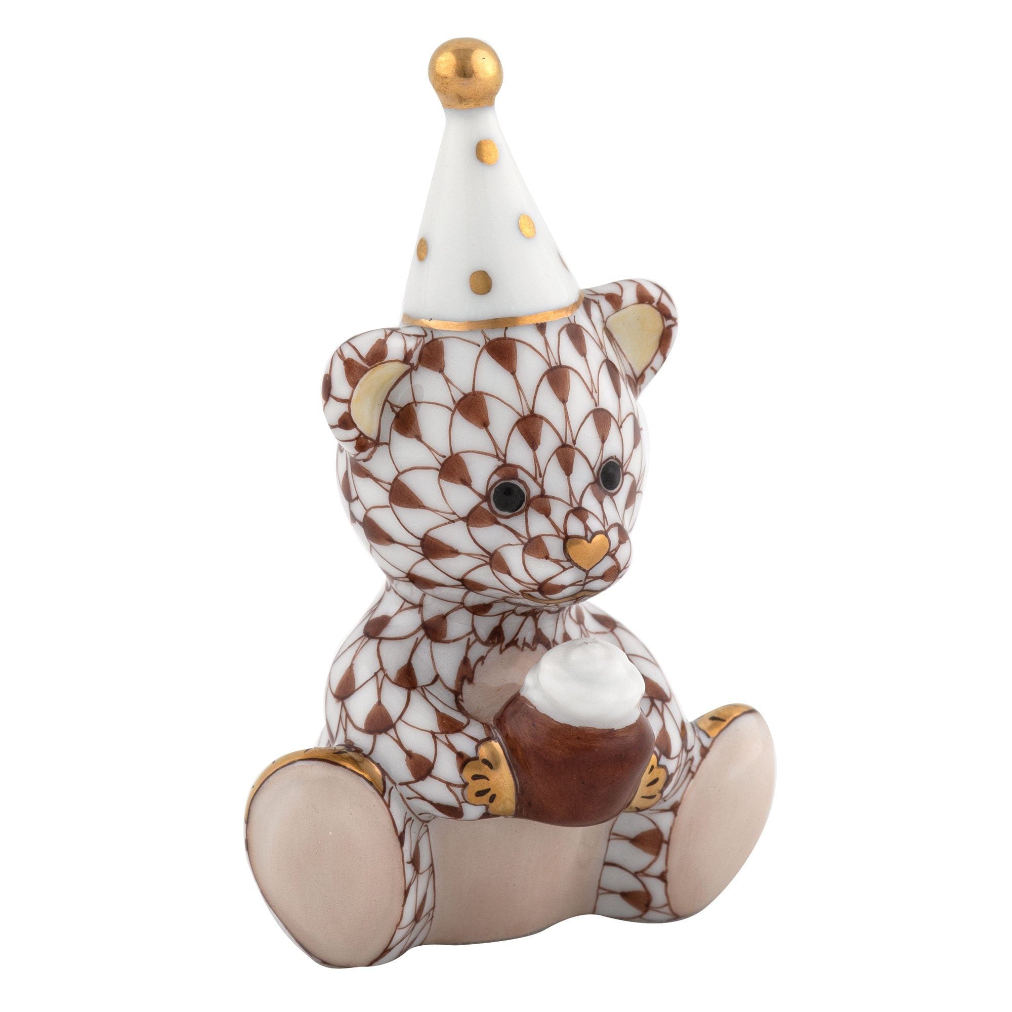 Handmade and Hand - painted Herend Birthday Bear Porcelain Figurine