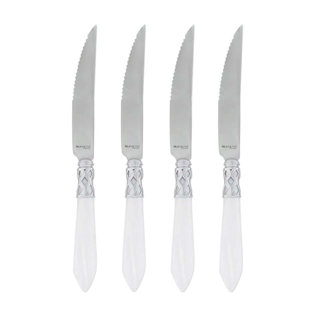 Vietri Aladdin Set of 4 High - Glossy Chrome Finish Steak Knives for Sophisticated Dining