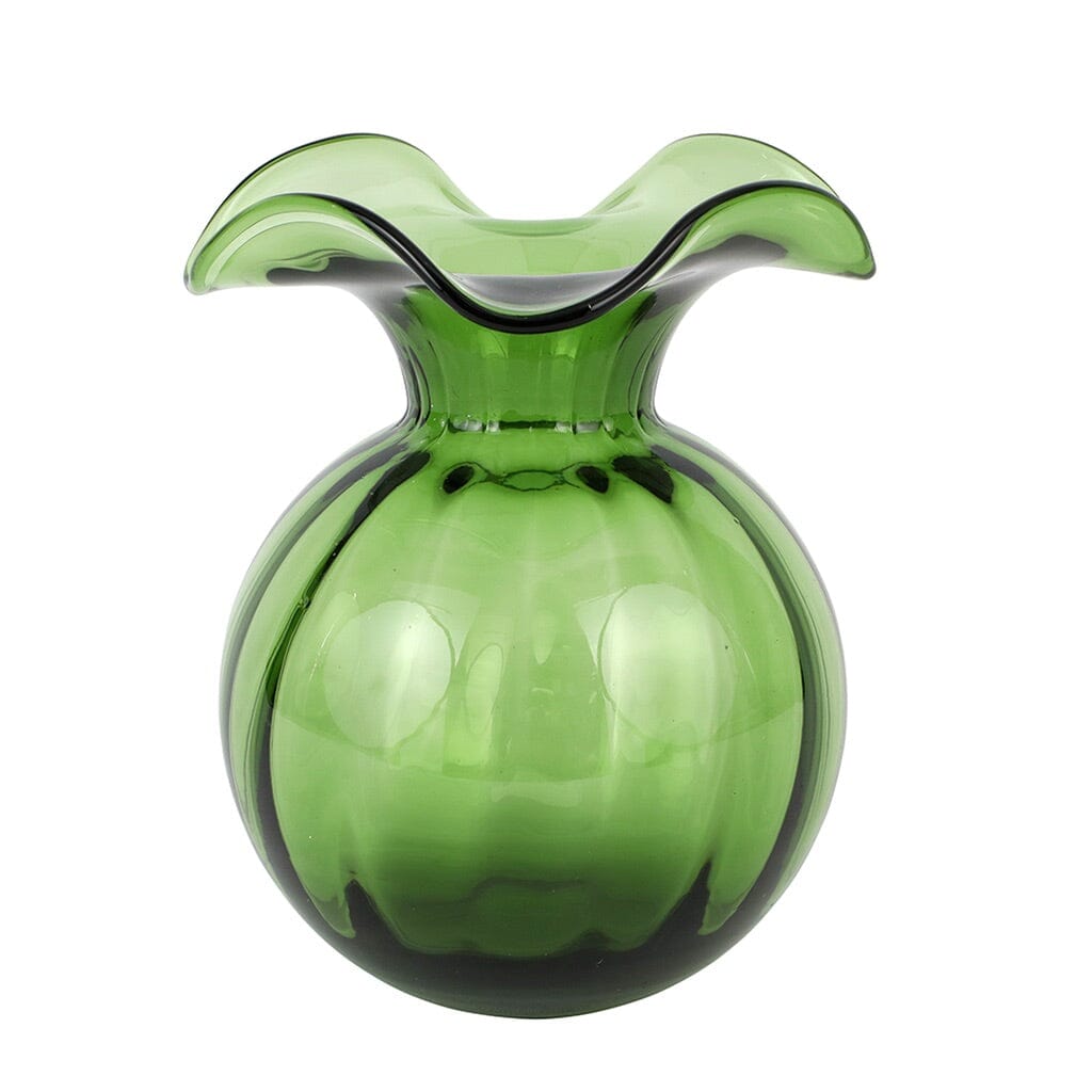 Medium Dark Green Fluted Mouth - Blown Vietri Hibiscus - Inspired Glass Vase