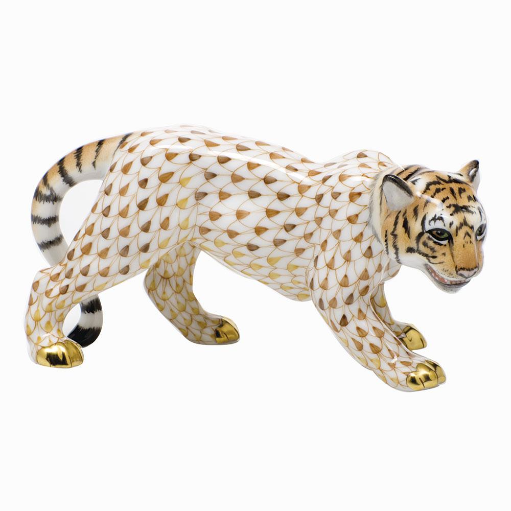 Exquisite Hand - painted Small Herend Tiger Porcelain Figurine