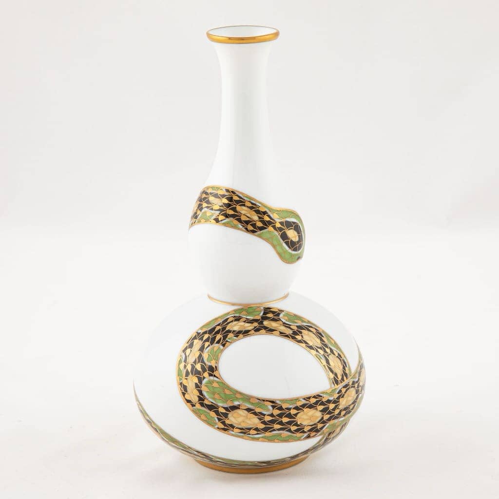 Exquisite Herend Hand - Painted Porcelain Snake - Wrapped Vase