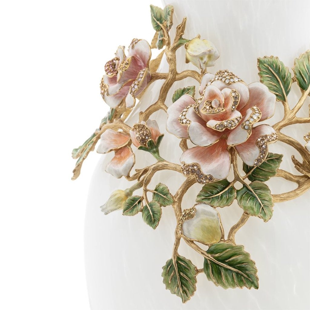 Jay Strongwater's Exquisite Gabrielle Rose Handmade Grand Vase with 14K Gold Finish