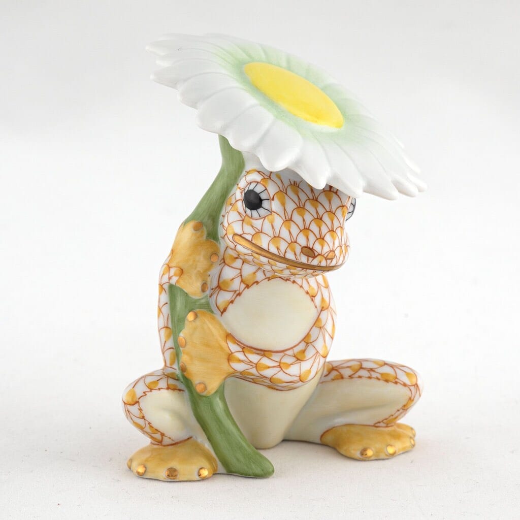Exquisite Handmade Herend Porcelain Flower Frog Figurine