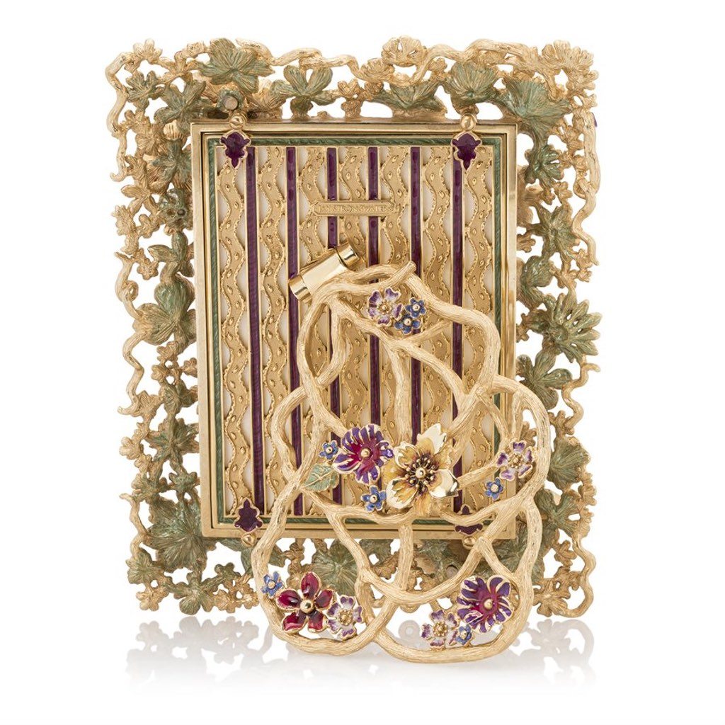 Jay Strongwater Hand - Enameled 5 x 7 Ophelia Floral Cluster Gold - Finished Picture Frame
