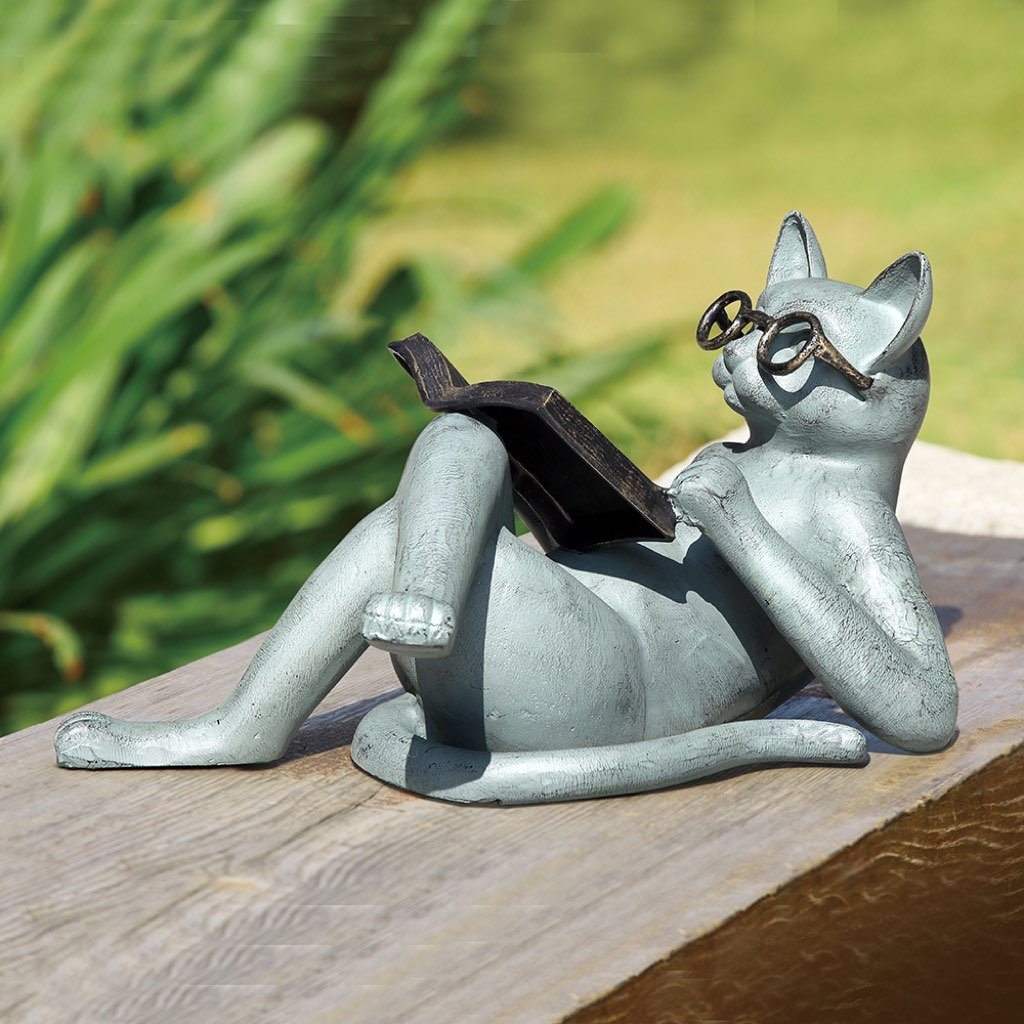 SPI Handmade Aluminum Garden Decorative Literary Cat Sculpture