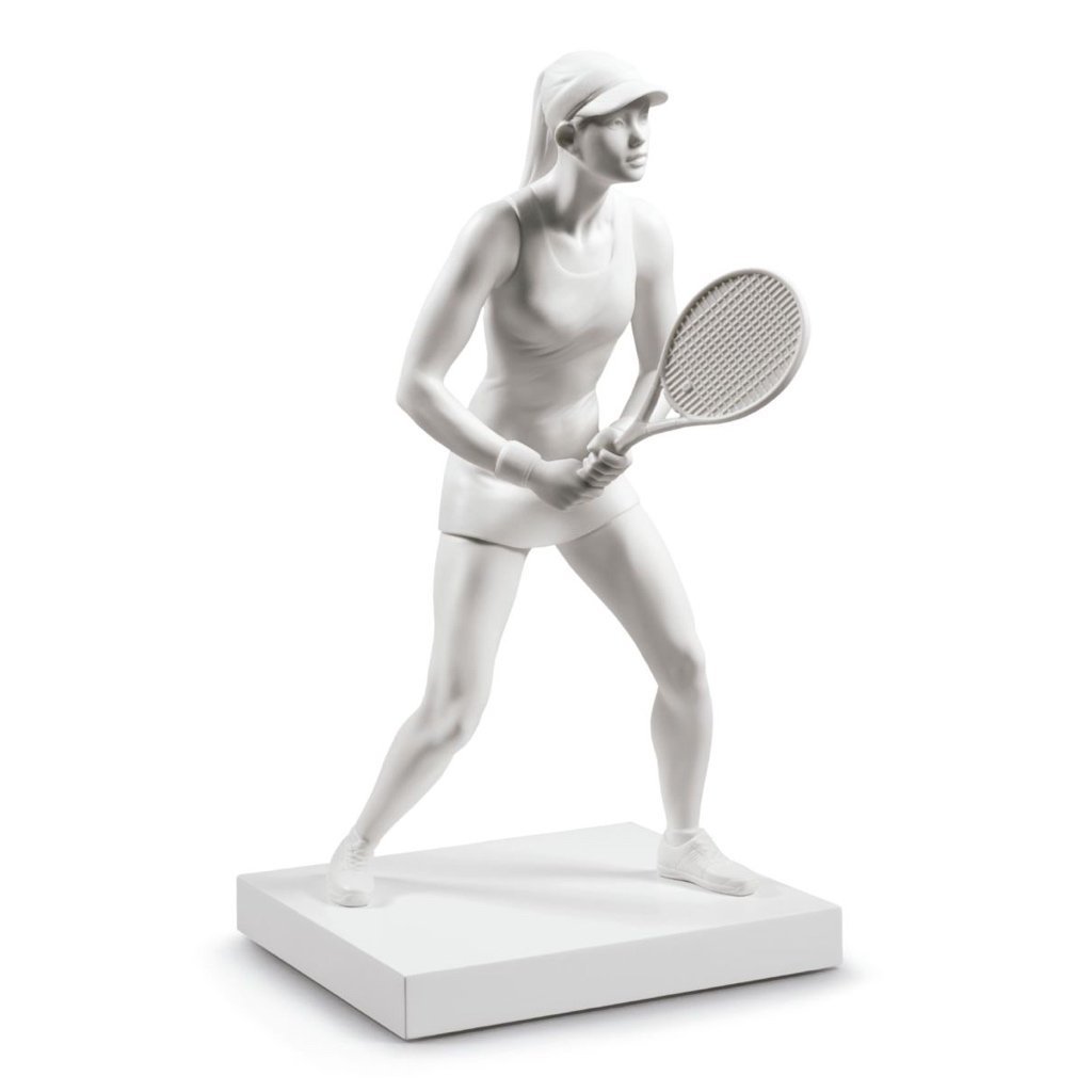 Exquisite White Lladro Handmade Porcelain Lady Tennis Player Figurine