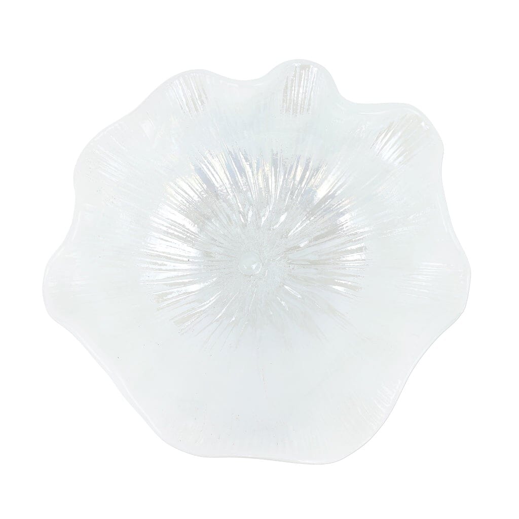 Vietri Onda White Glass Round Bowl with Ruffled Edge - A Charming Italian Hand - Blown Decorative Bowl
