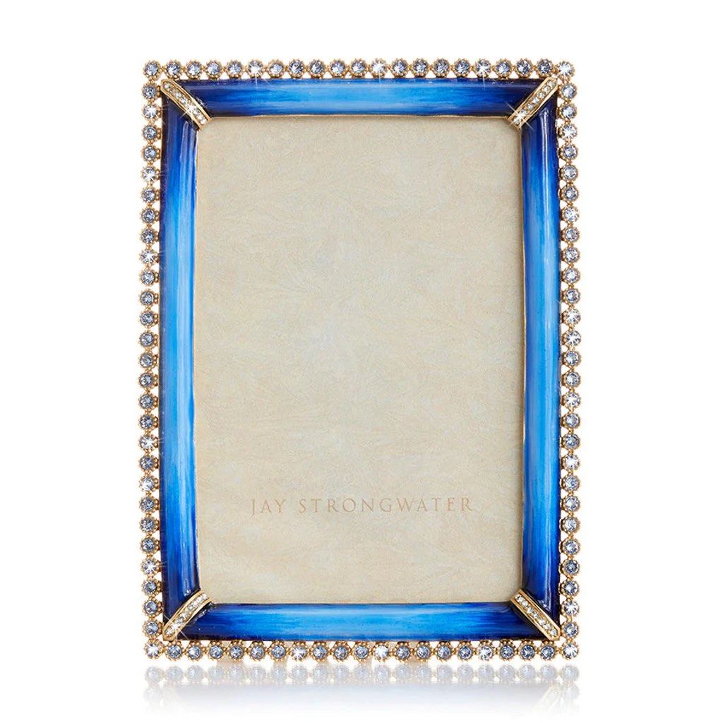 Jay Strongwater Lorraine Decorative 4 x 6 Picture Frame with Lapis - Cobalt Blue and 14K Gold - Hand - Enameled and Swarovski Crystals
