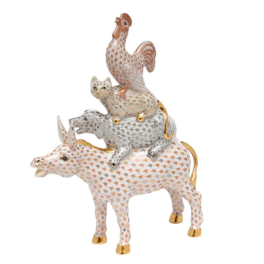 Limited Edition Herend Hand - painted Porcelain Musicians of Bremen Figurine