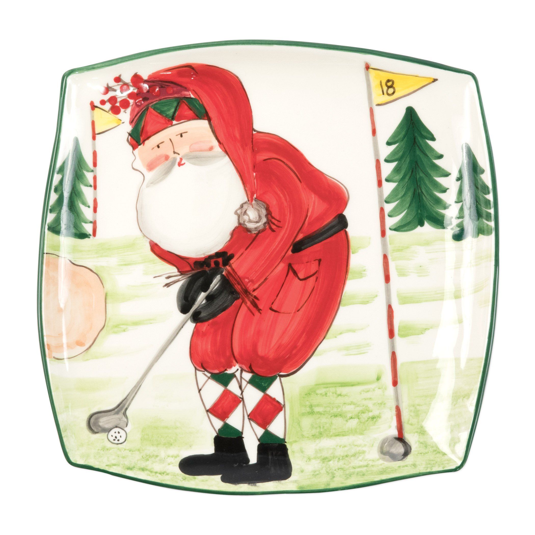 Vietri Golfing Old St. Nick Square Holiday Platter for Festive Occasions