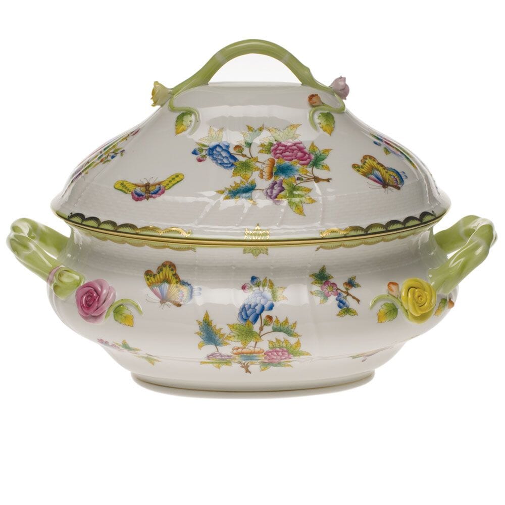 Exquisite Herend Queen Victoria Hand - painted Porcelain Tureen with Branch Handles