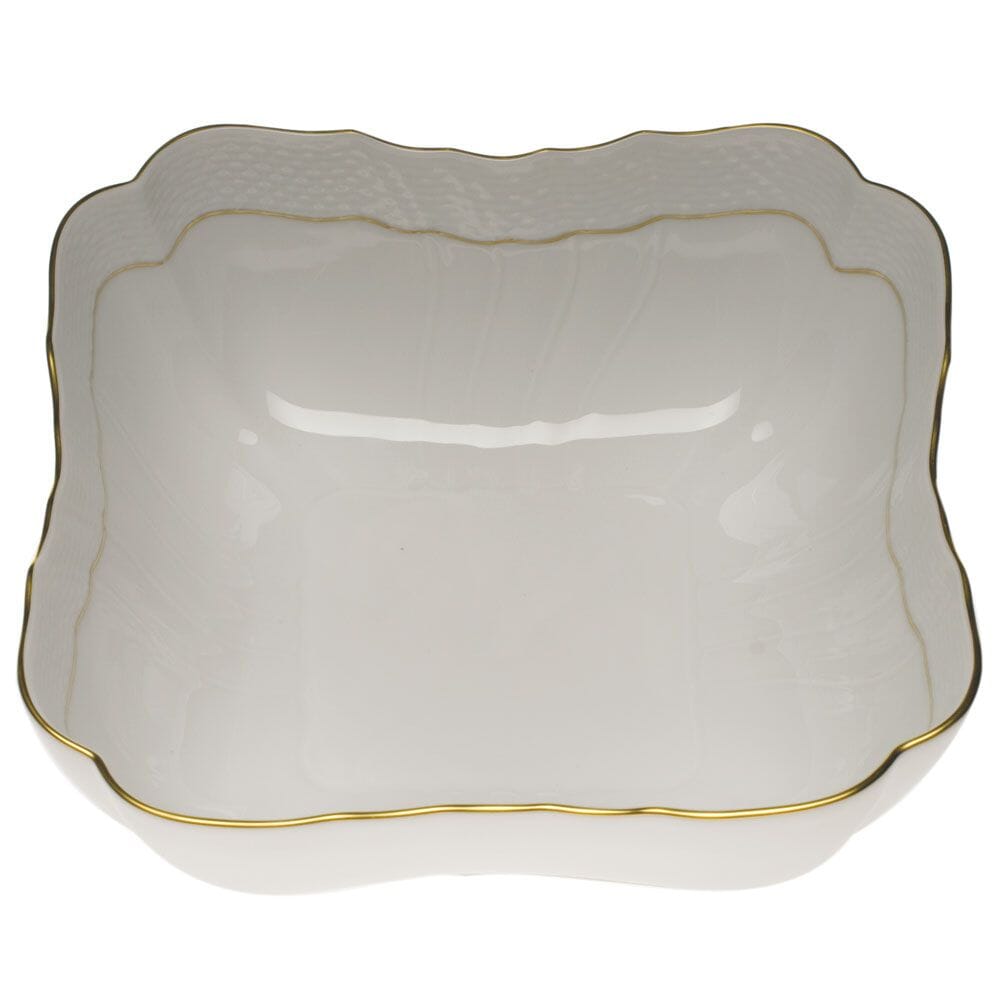 Herend Square Salad Bowl with a Stunning 24K Golden Edge Design