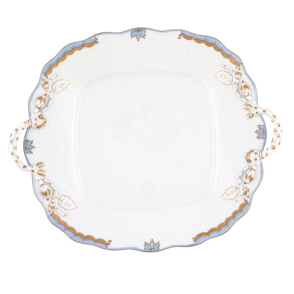 Herend Exquisite Square Cake Plate with Handles Featuring Princess Victoria Pattern