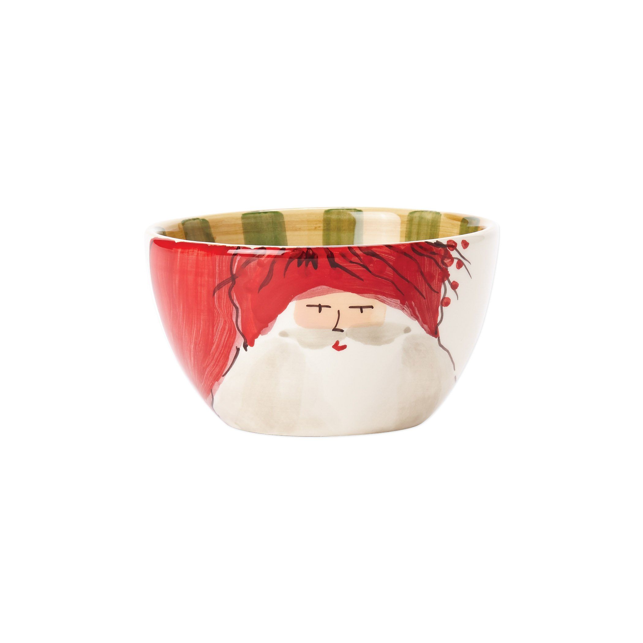 Vietri Old St. Nick Red Hat Patterned Ceramic Cereal Bowl for Holiday Use