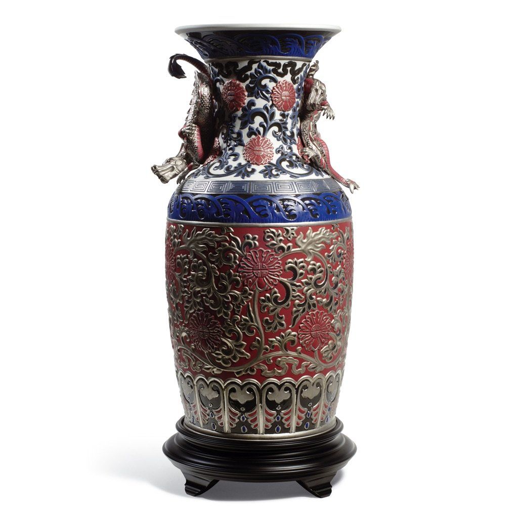 Limited Edition Red Lladro Handmade Porcelain Oriental Vase (250 Pieces Only)