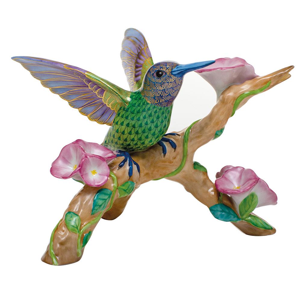 Limited Edition Herend Hand - crafted Porcelain Hummingbird on Flowered Branch Figurine