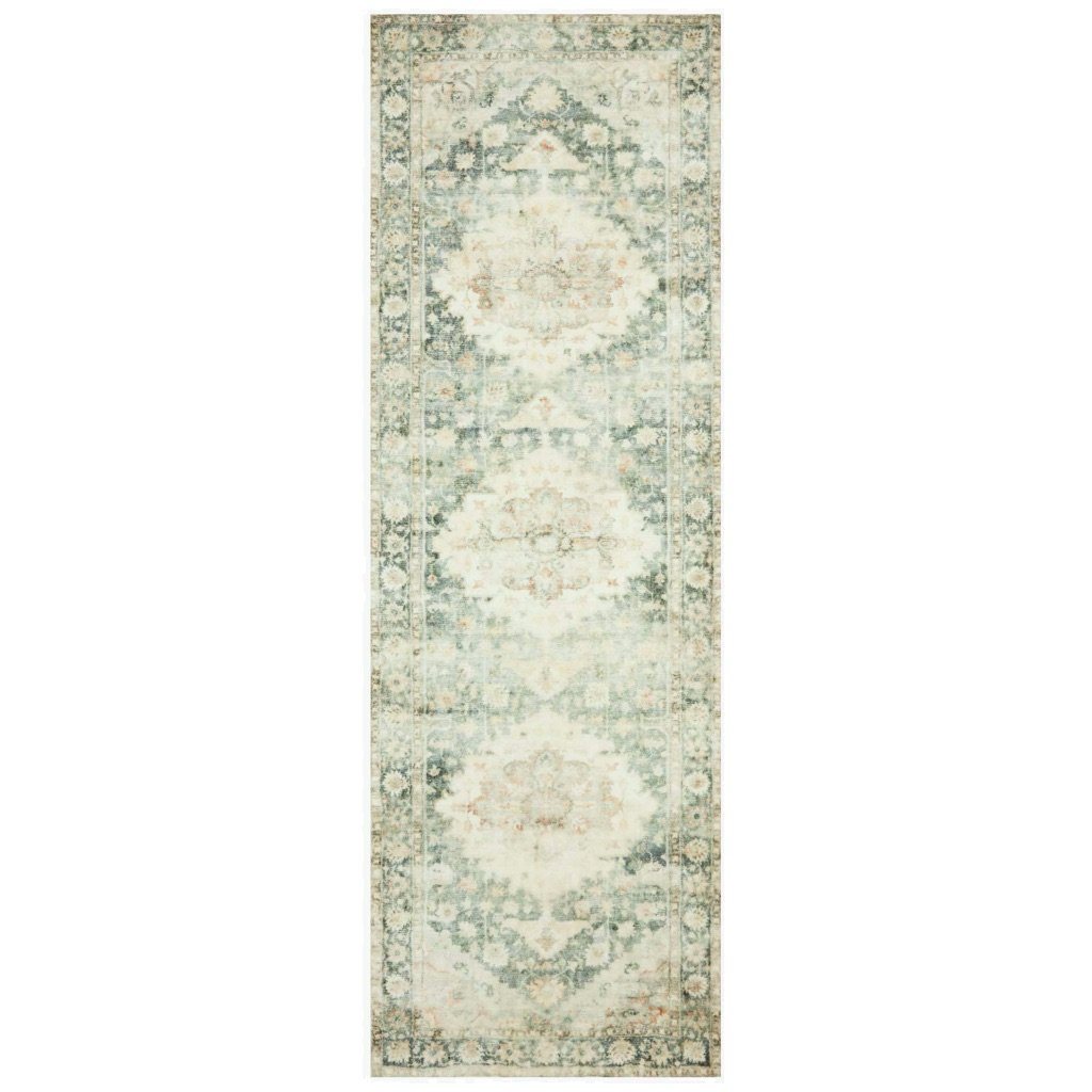 Loloi II Area Rug - Rosette ROS 08 in Teal and Ivory Color Scheme