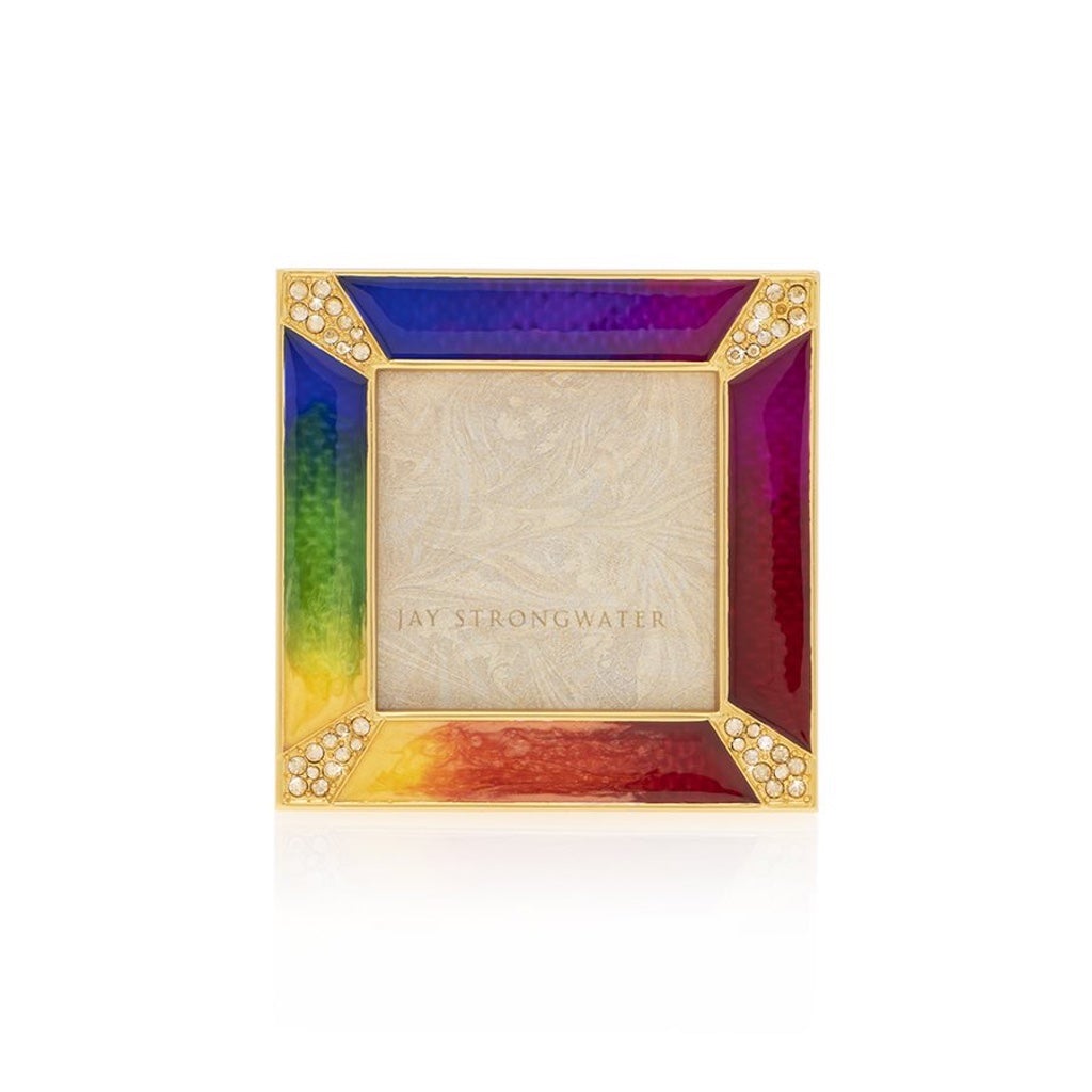 Jay Strongwater Decorative Rainbow - Colored Leland Pave Corner 2 - Square Photo Frame