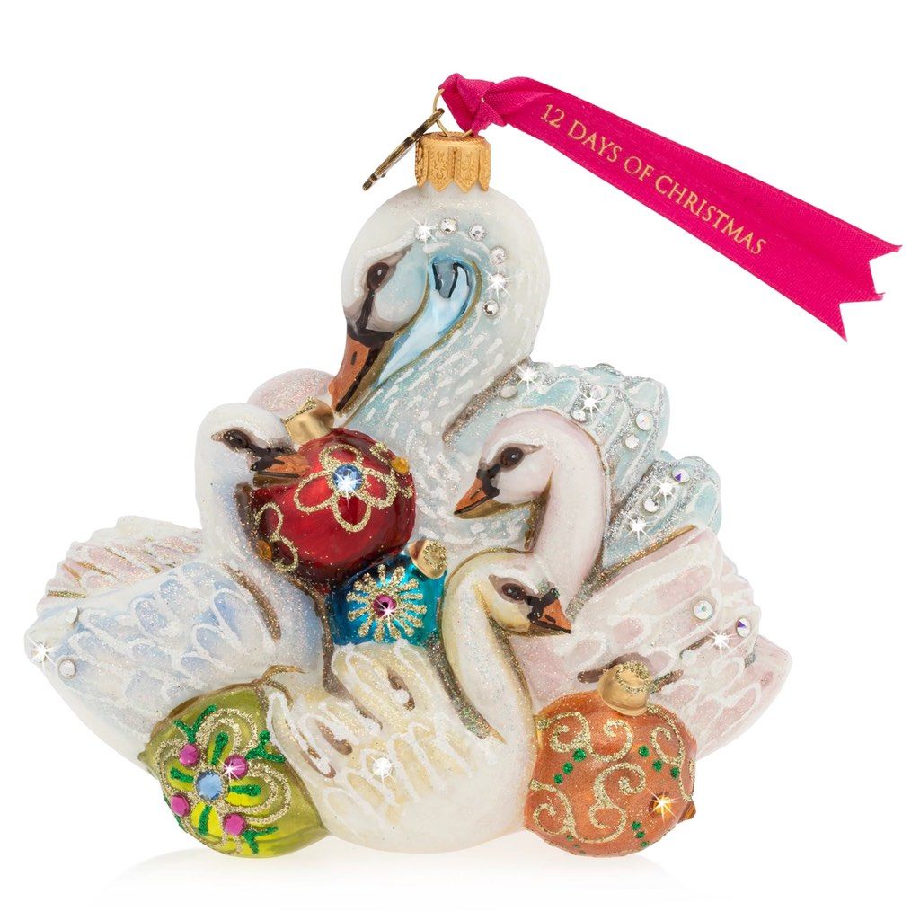 Jay Strongwater Exquisite Glass Ornament Featuring Seven Swans-a-Swimming for Christmas Decor