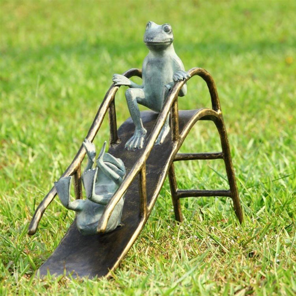 SPI Aluminum Hand - Cast Garden Sliding Frogs Sculpture for Playful Decor