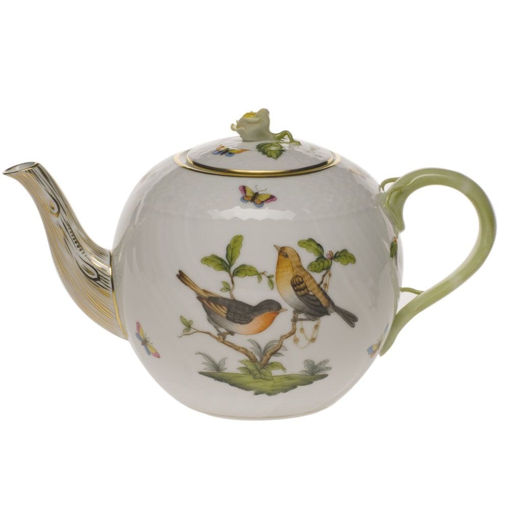 60 oz Herend Rothschild Bird Collection Hand - painted Porcelain Tea Pot with Rose Design