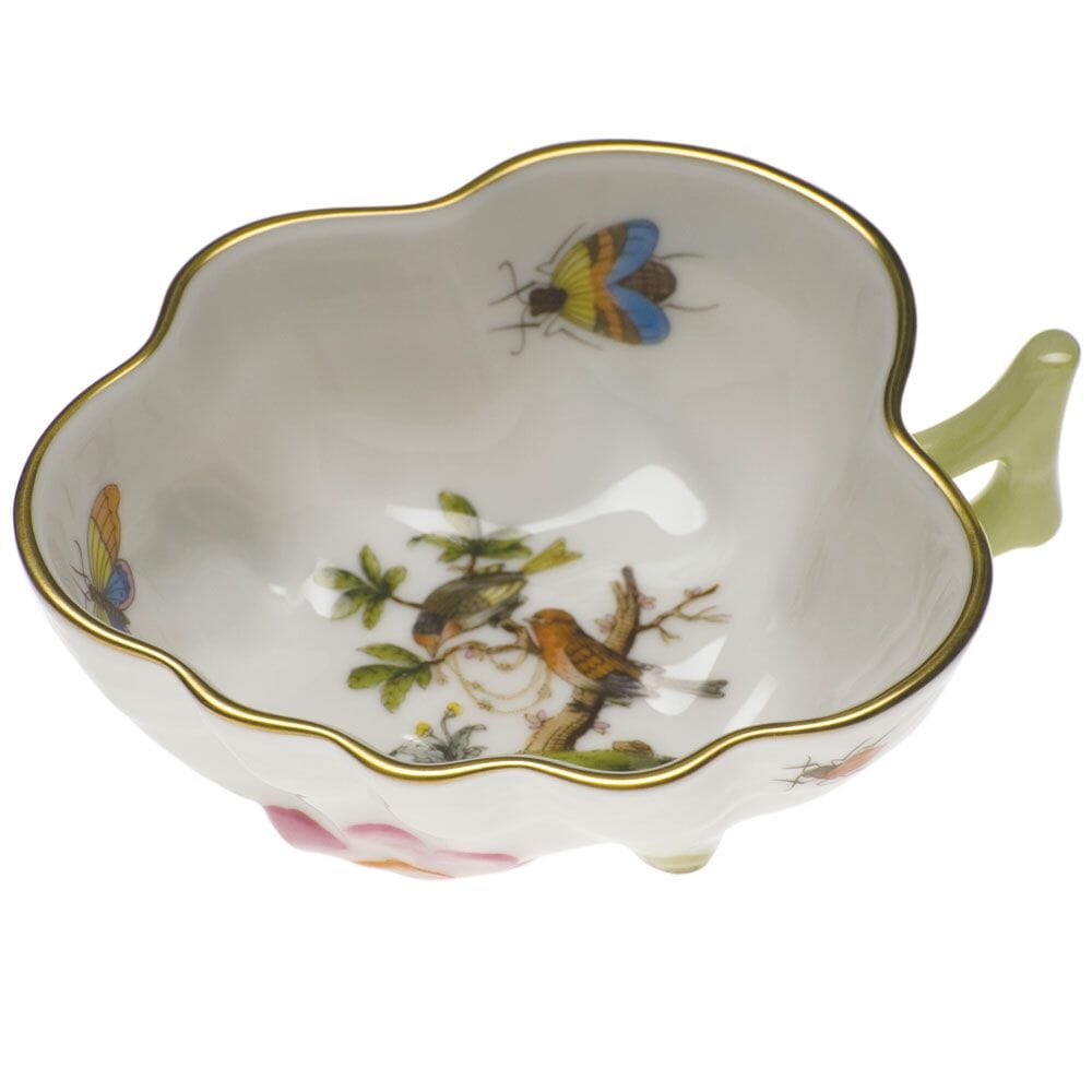 4-Inch Hand-Painted Herend Rothschild Bird Deep Leaf Dish with 24K Gold