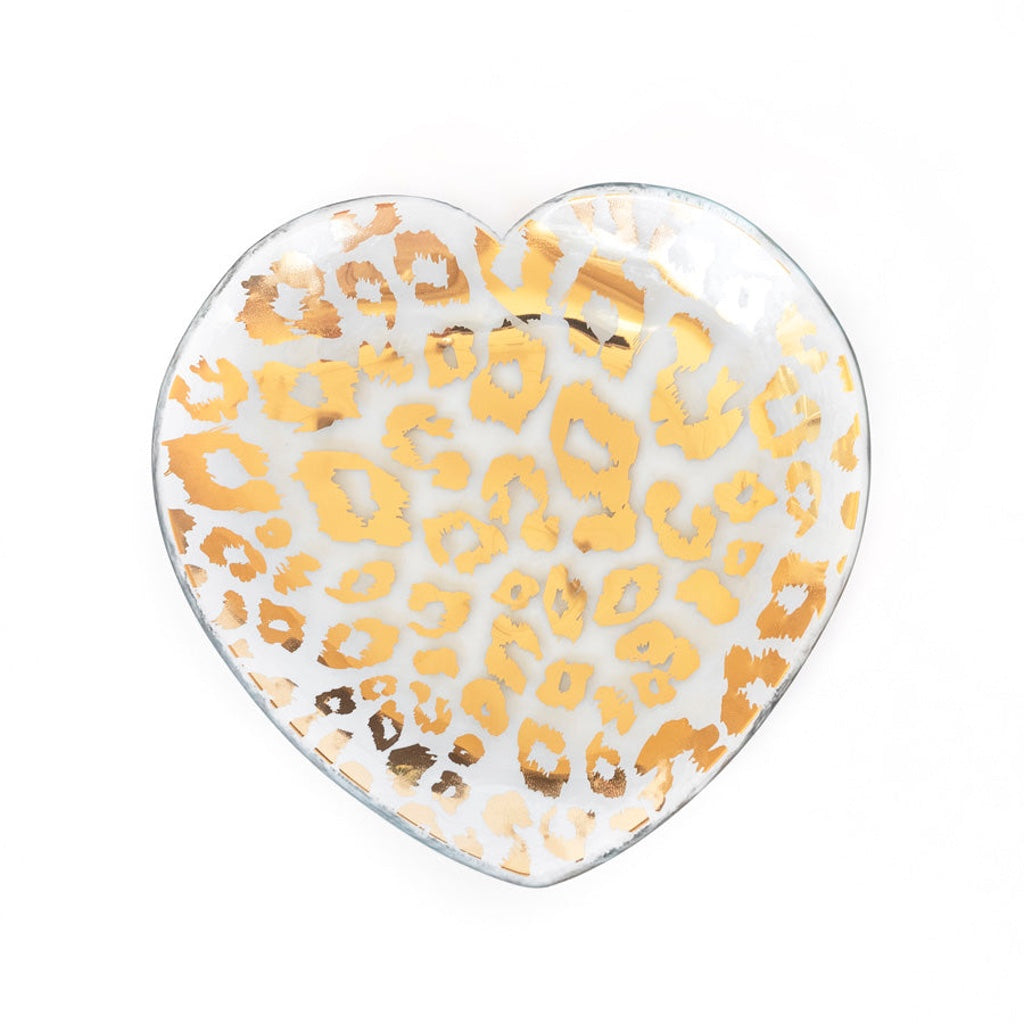 Annieglass Cheetah-Print Heart-Shaped Glass Plate for Decor and Dining