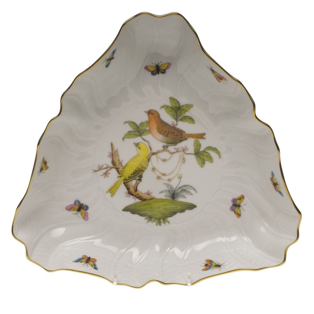 Exquisite Herend Rothschild Bird Collection Hand - painted Porcelain Triangle Dish