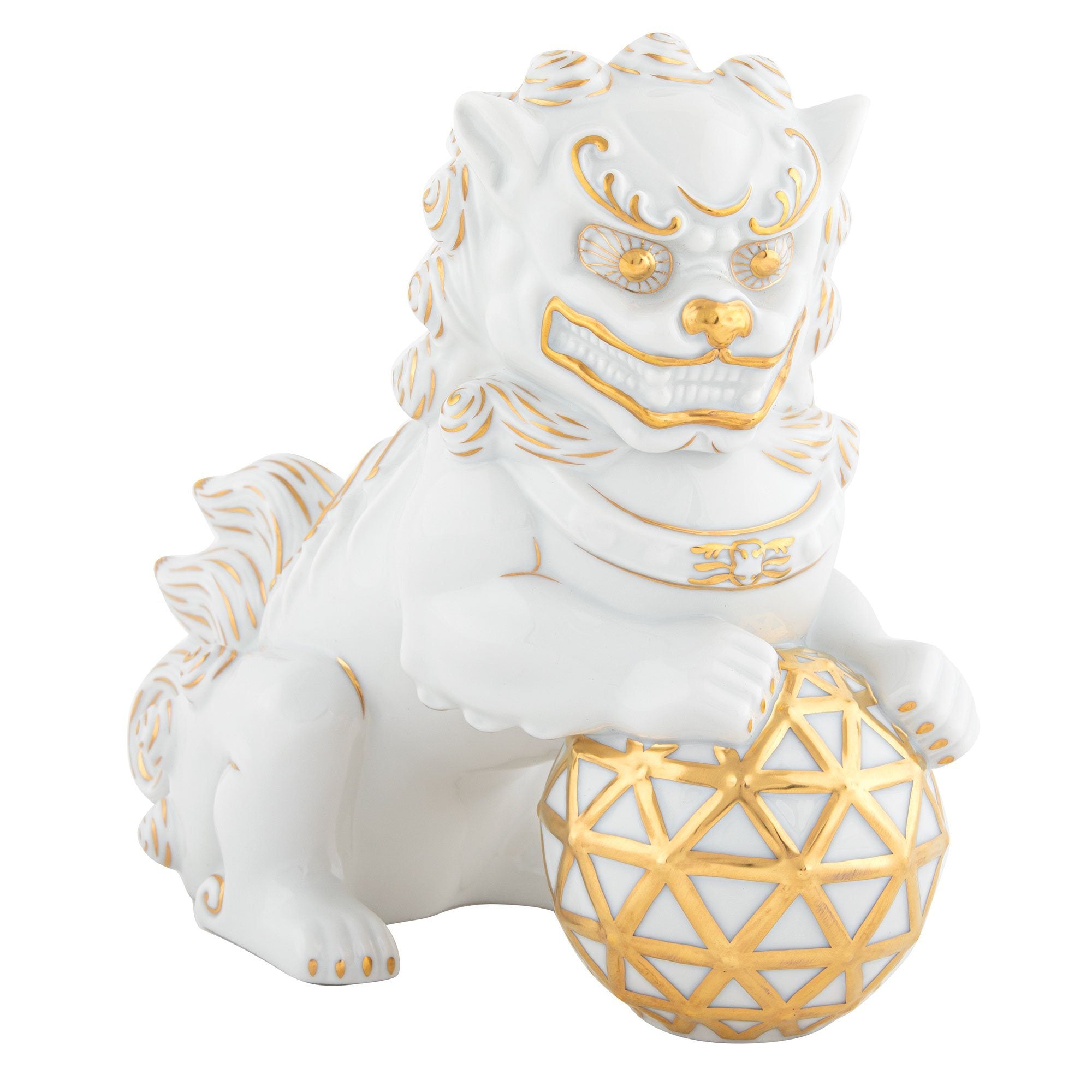 Handmade Herend Foo Dog Figurine Facing Right in Porcelain