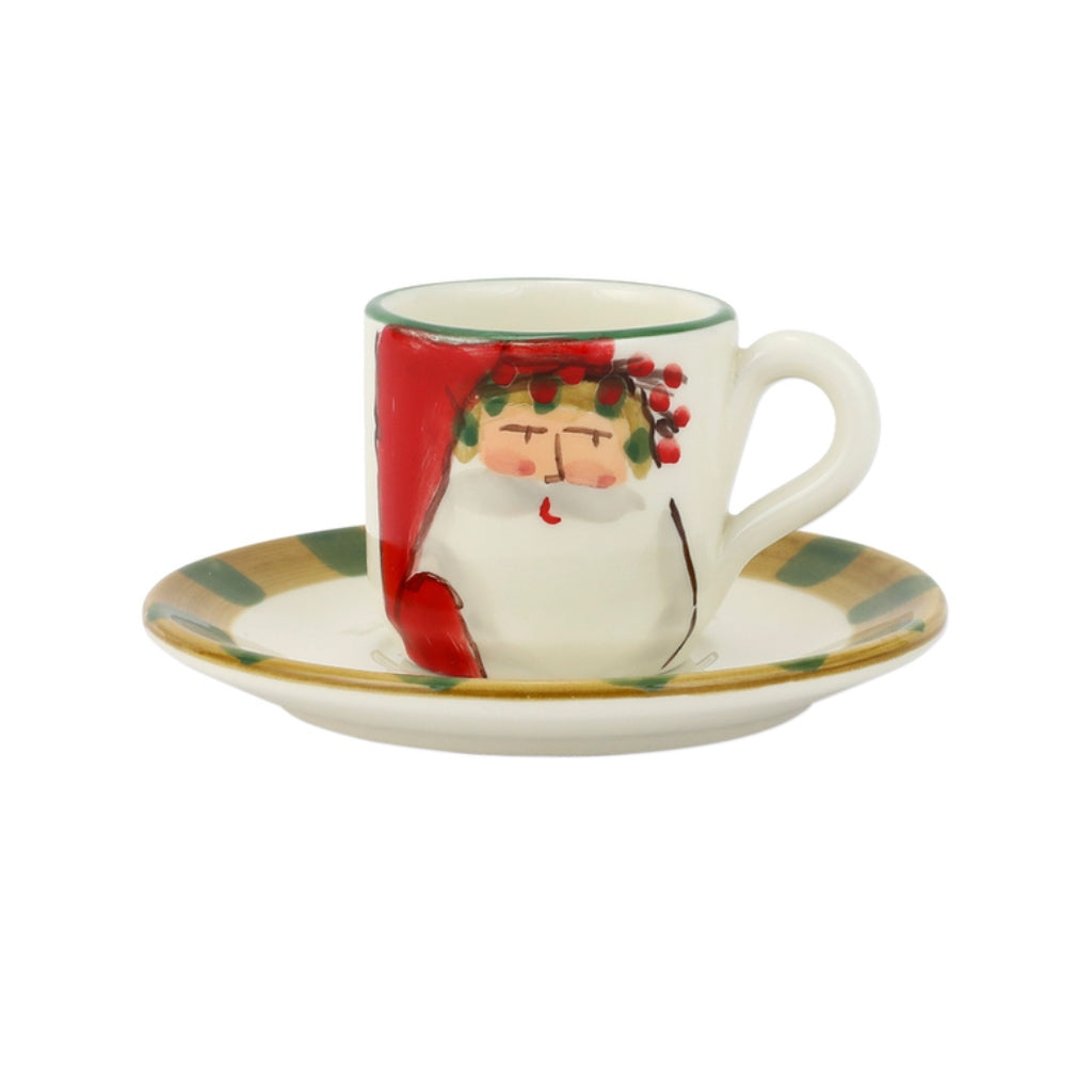 Vietri Assorted Old St. Nick Espresso Cups and Saucers - 4-Piece Set