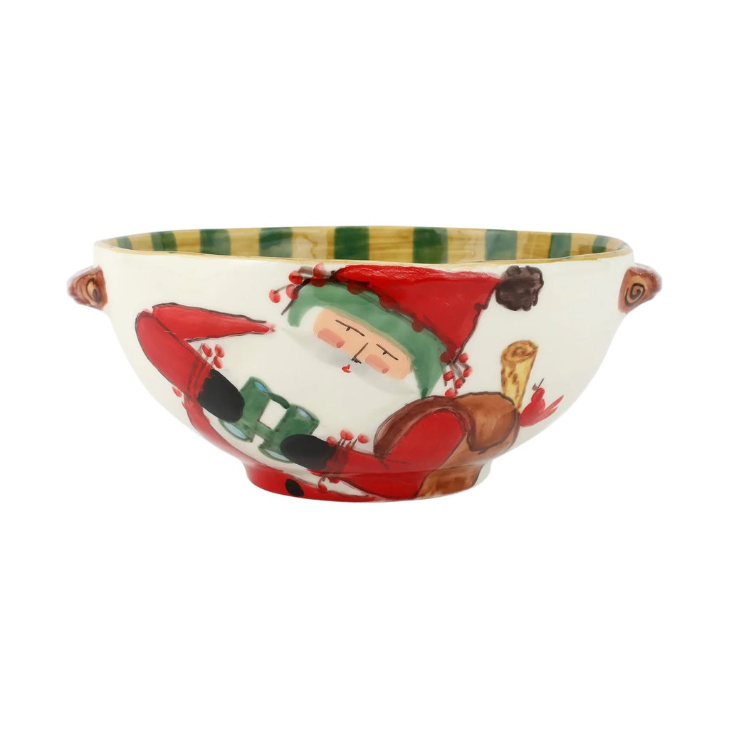 Vietri Handled Old St. Nick Serving Bowl with Bird Watching Design