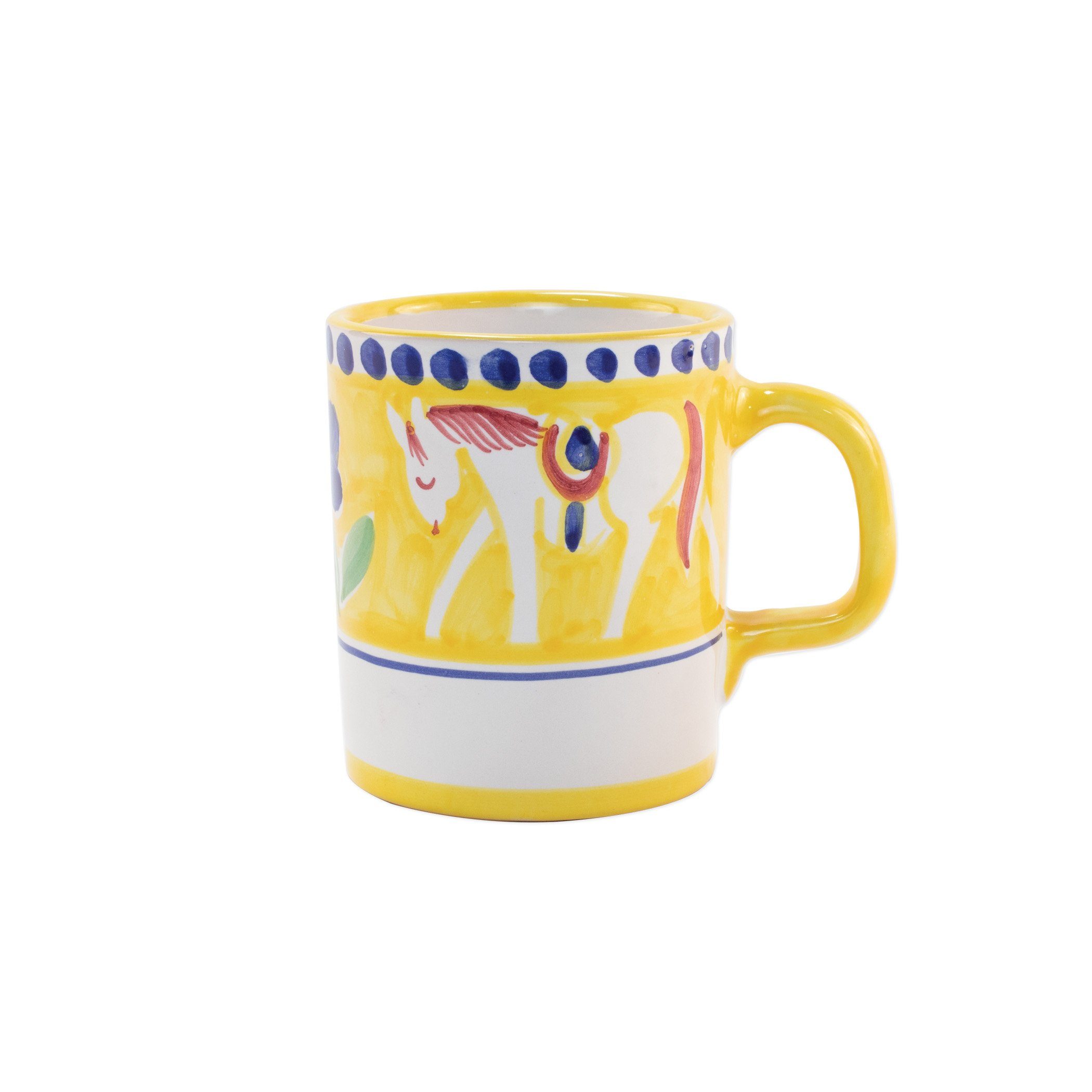 Vietri Hand - painted Campagna Cavallo 12 oz Yellow and Blue Mug