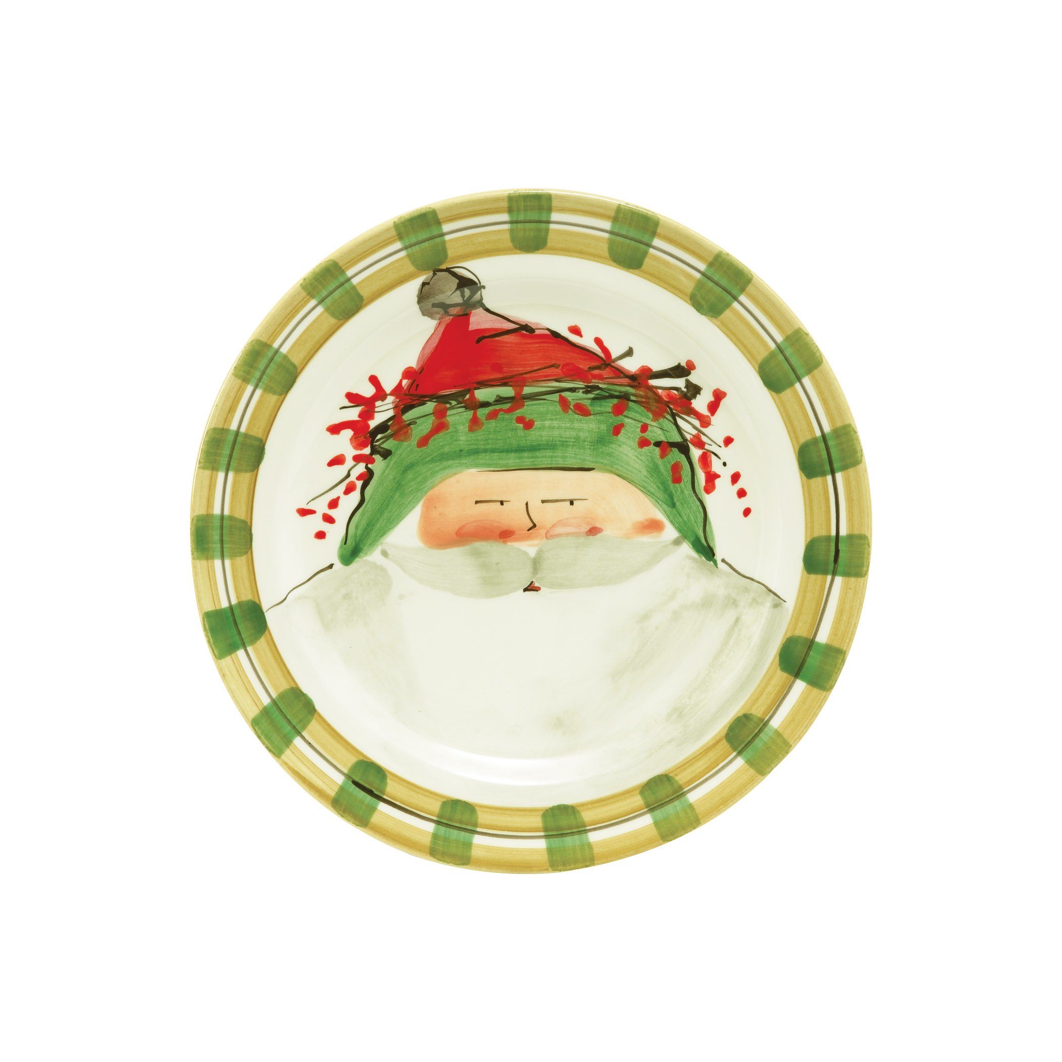 Vietri Old St. Nick Round Salad Plate with Enchanting Green Hat Design
