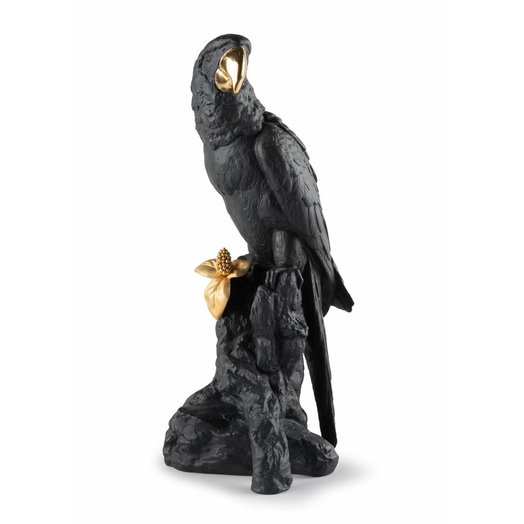 Limited Edition 1000 Lladro Black & Gold Matte Porcelain Macaw Bird Figurine