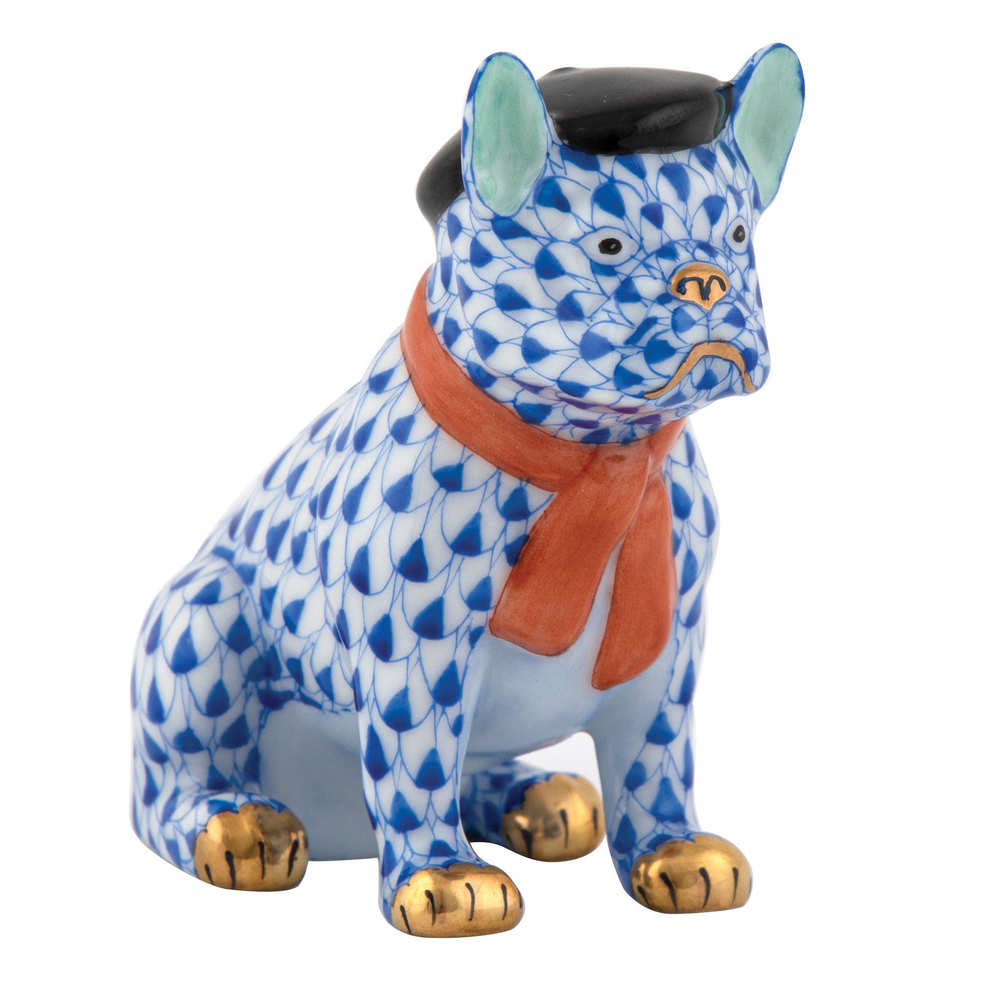 Exquisite Hand - painted Herend Frenchie Porcelain Figurine