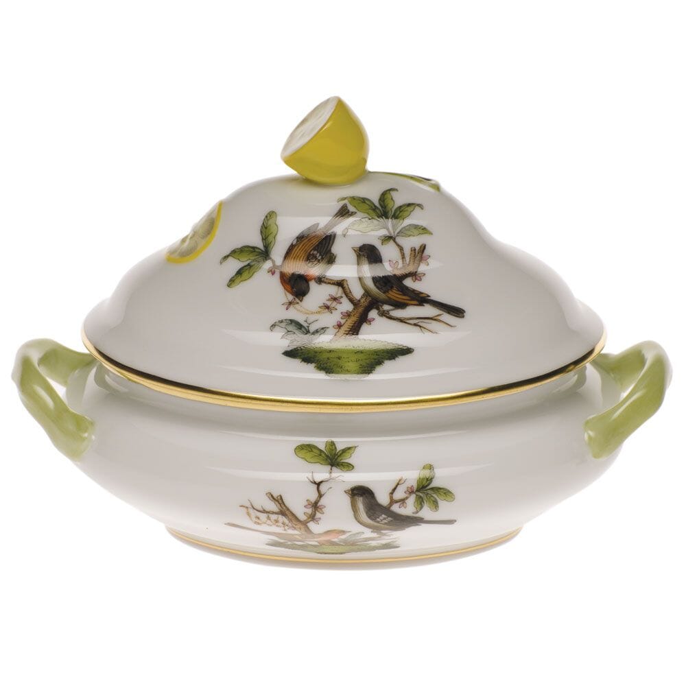 Herend Rothschild Bird Series Mini Porcelain Tureen Decorated With Lemon Design