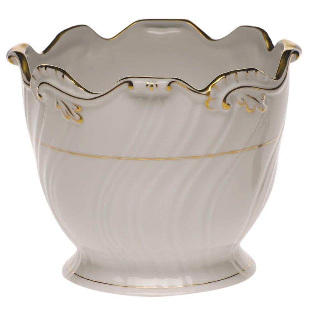 Exquisite Herend Golden Trimmed Ribbed Plant Cachepot