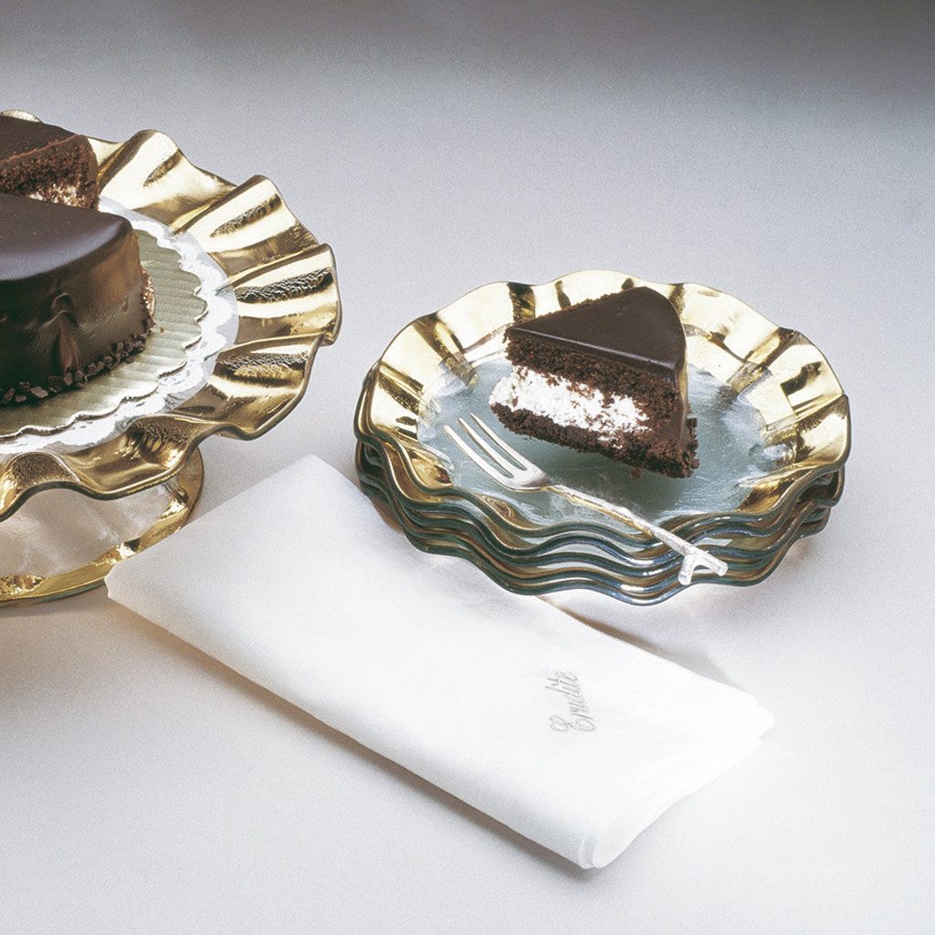 Handmade Annieglass 9.5-inch Ruffle Salad and Dessert Plate with Precious Metal Trim