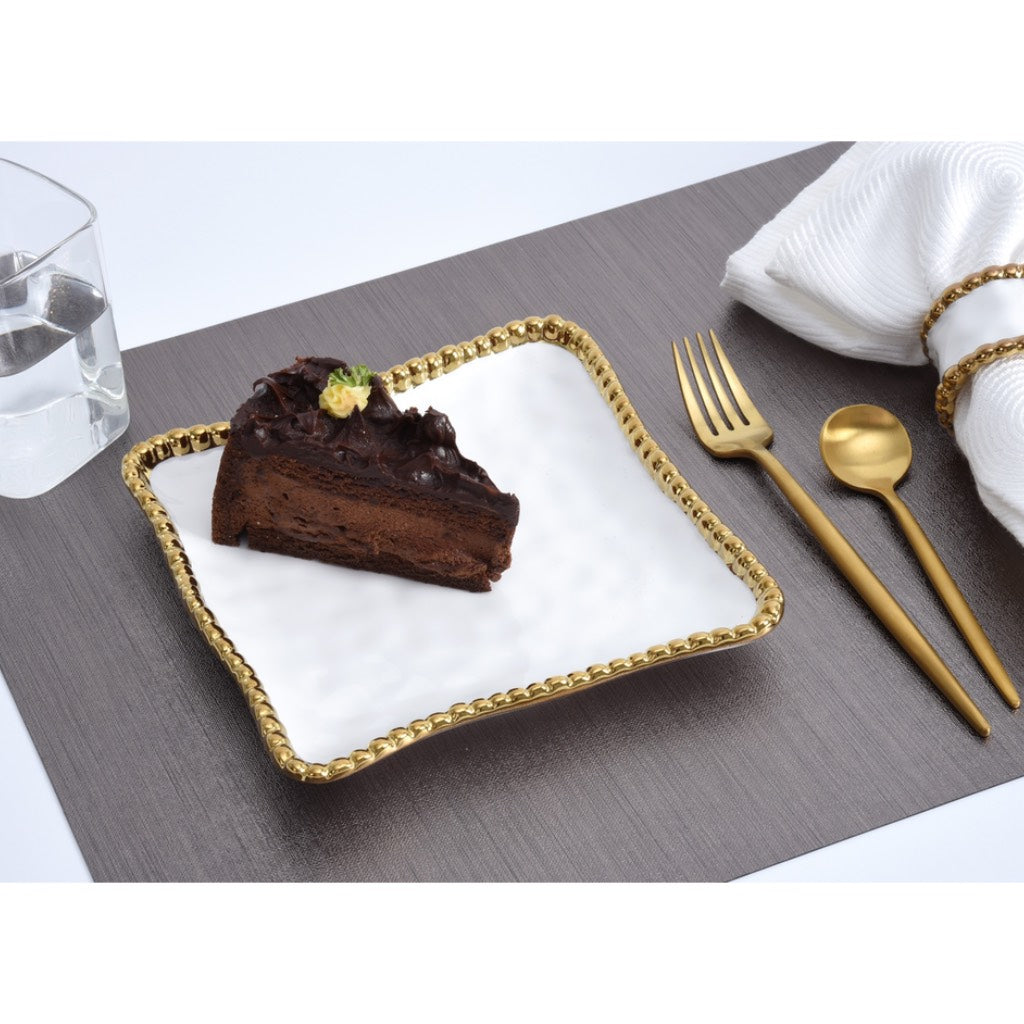 Pampa Bay Golden Salerno Elegant Square Porcelain Appetizer and Dessert Plate